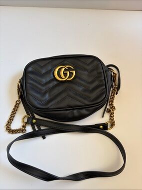 Gucci Black Chevron Leather Crossbody with Gold GG Hardware